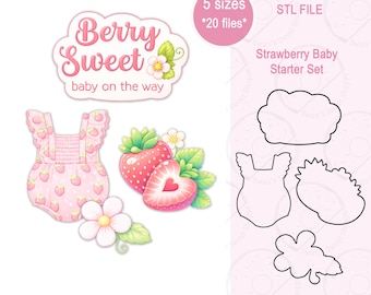 Strawberry Baby STL Cookie Cutter Set | Berry Sweet Baby Shower Digital Files | 4 Cutter Shapes in 5 Sizes | 3D Printer Download