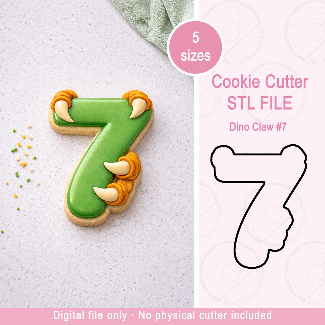 Dino Claw Number 7 Cookie Cutter STL File, Dinosaur Birthday Number ...