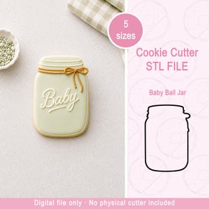 Baby Ball Jar koekjesvormer STL-bestand, Mason Jar koekjesvormer digitale download, boerenmarkt babydouche koekjesvormer STL