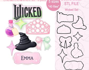 Wicked STL Bundle, 8 Piece Cookie Cutter Set, Wicked Inspired STL Files, Witch Hat Crown Sparkle, Digital Download, 3D Printer File