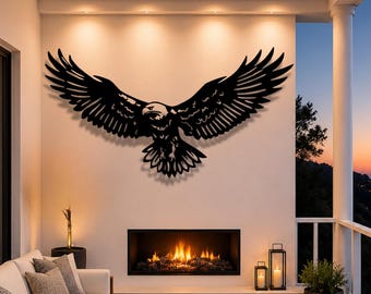 Eagle Metal Wall Art, Flying Bald Eagle Decor, America Patriotic Sign, Outdoor Garden Patio Hanging, Rustic Farmhouse Decor