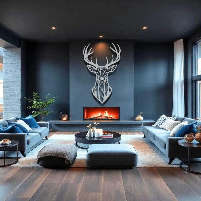 Geometric Deer Head Metal Wall Art