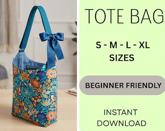 Tote Bag Sewing Pattern PDF | Canvas shopper bag | Beginner Friendly, S-XL (Digital Download)