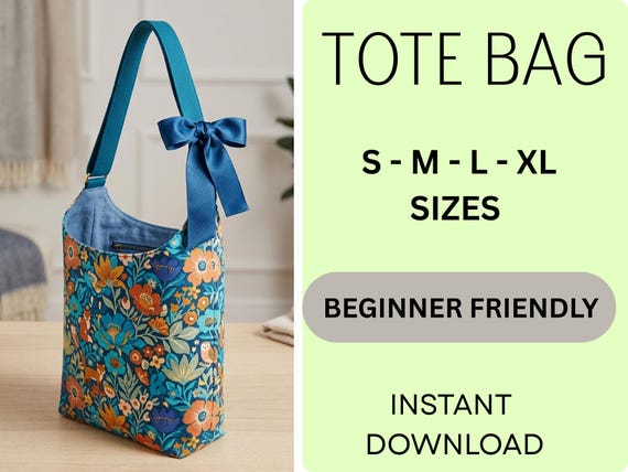 Tote Bag Sewing Pattern PDF | Canvas shopper bag | Beginner Friendly, S-XL (Digital Download)