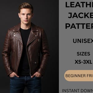 Leather Biker Jacket Sewing Pattern, Unisex XS-3XL (Digital Download) image 1