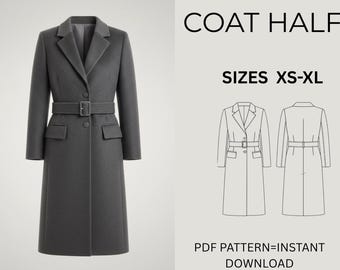 Women's Half Coat Sewing Pattern | Beginner Friendly, Sizes XS-XL (Digital Download A0/A4 PDF)