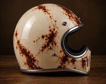 Vintage Distressed Full Face Motorcycle Helmet Retro Aged Scrambler Helmet Classic Café Racer Helmet Custom Rust Patina Helmet Old School