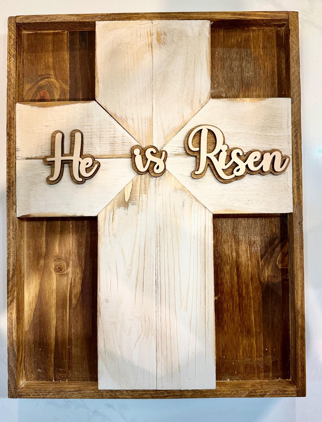 He is Risen Wooden Cross Sign | Easter Wall Decor | Rustic Christian ...