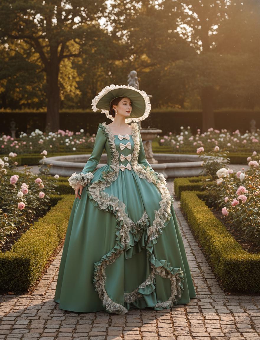 green emerald velvet dress Royal French Noble Costume