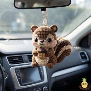 Handmade Squirrel Holding Acorn Crochet Car Hanging, Woodland Animal Decor