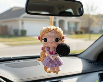 Handmade Rapunzel Crochet Car Hanging, Cute Rearview Ornament