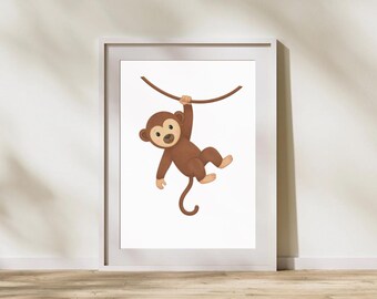 Minimalist Monkey Nursery Wall Art | Printable Kids Room Decor PDF