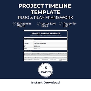 Project Timeline Template (Word) | Visual Gantt Style Planner | Phases Tasks Milestones Tracker | Instant Download