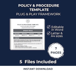Policy & Procedure Template (Word) | HR Compliance Framework | Corporate Policy Manual | Instant Download