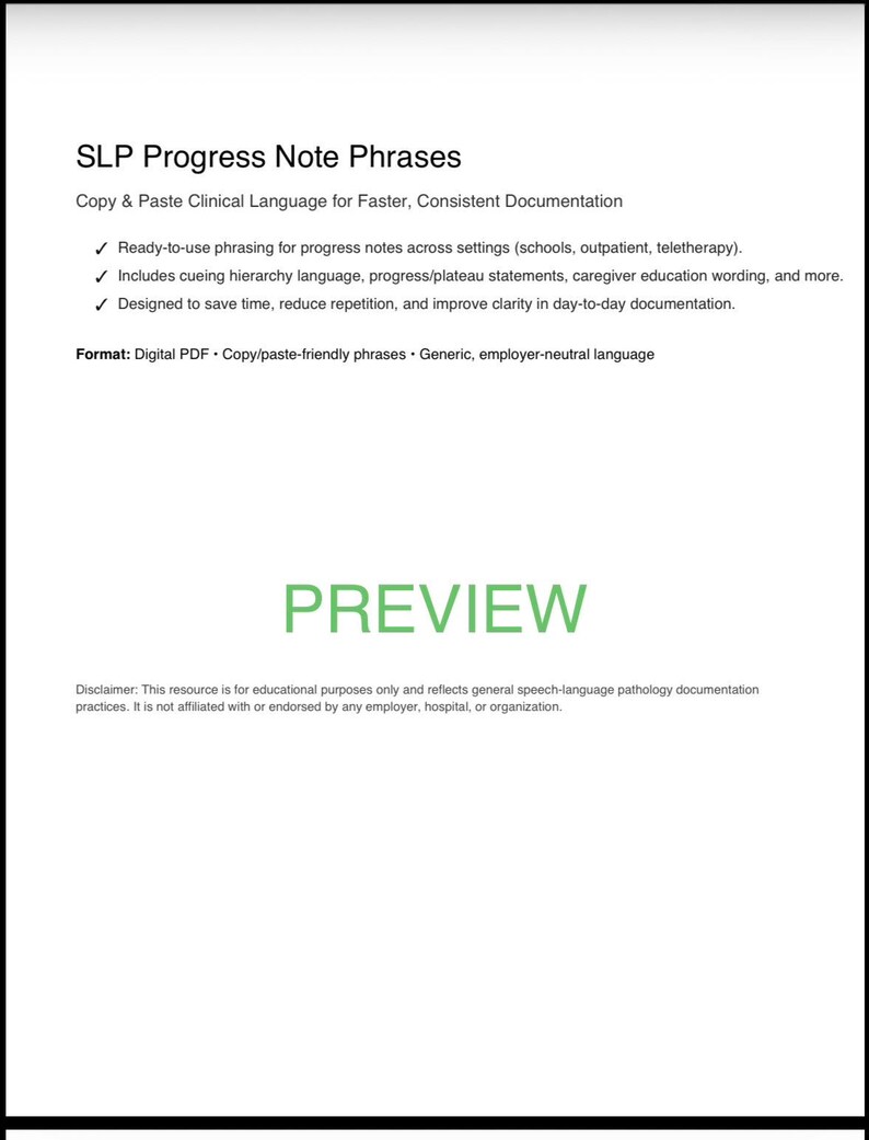 SLP Progress Note Phrases | Speech Therapy Documentation Templates ...