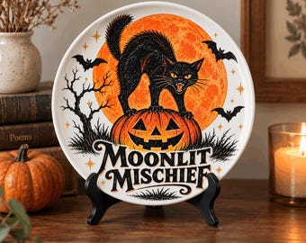 Piatto in ceramica vintage di Halloween, decorazione retrò spettrale, stoviglie gotiche (15-25 cm)