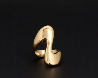 Bague Vague Dorée, Bague Sculpturale Épaisse, Bague Moderne et Audacieuse, Bague Tourbillon Abstraite, Bague Minimaliste Audacieuse, Bijou Cadeau pour Elle