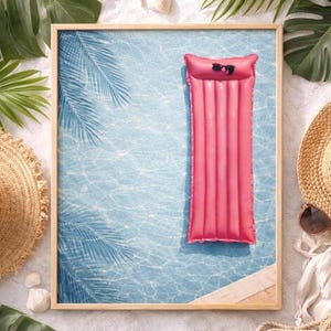 Pool Float Wall Art | Pink Pool Float Poster | California Pool Art Print | Summer Coastal Wall Decor | Retro Pool Artwork