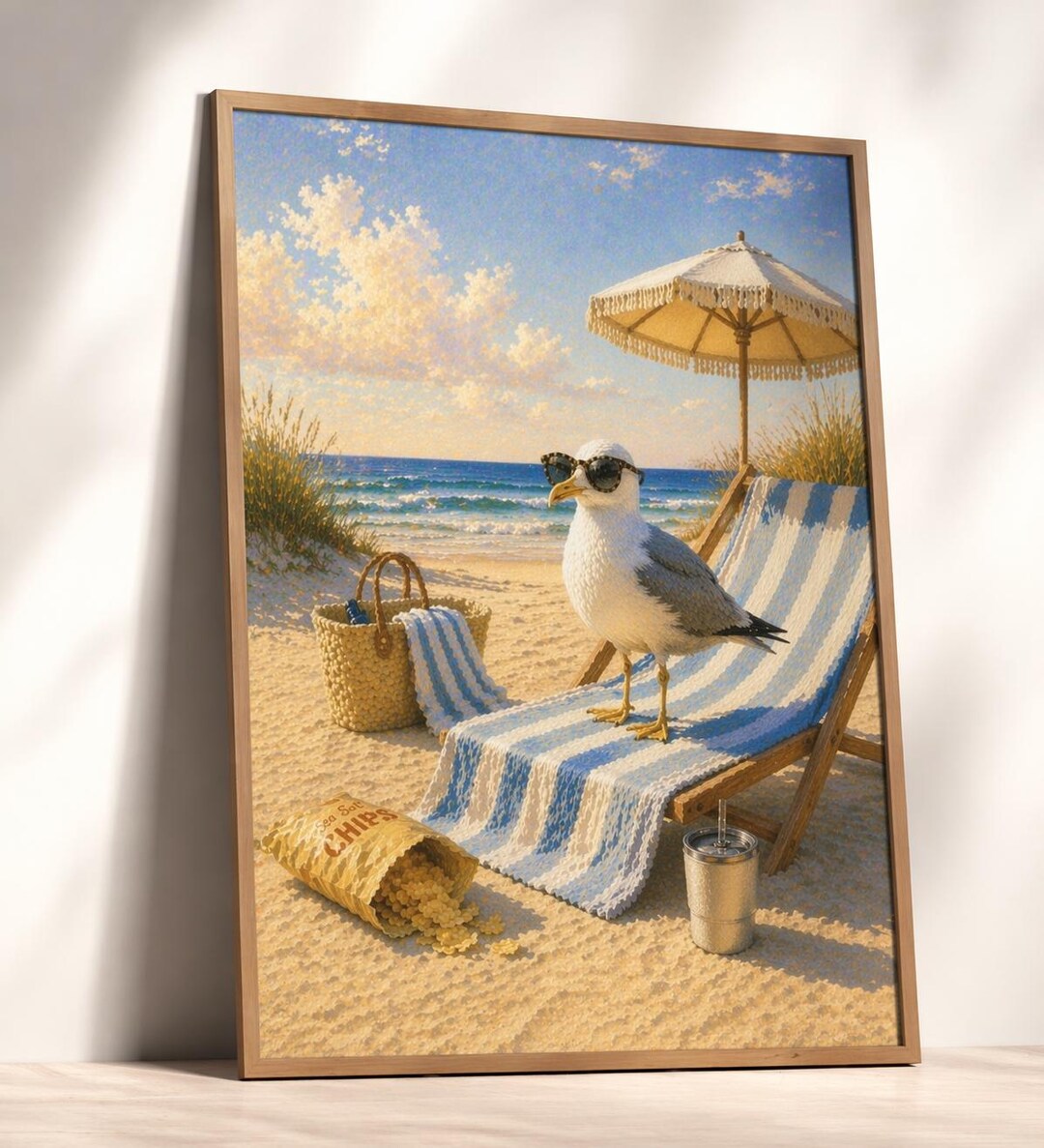 Coastal Seagull Wall Art Print | Beach Chair Ocean Poster | Coastal ...