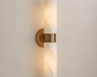 Handcrafted Alabaster Wall Sconce , Antique Brass Up Down Wall Light, Handmade Stone Wall Lamp, Alabaster Double Brass Wall Sconces