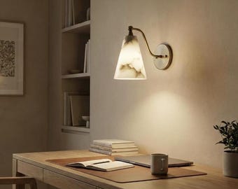 Alabaster Stone Brass Wall Sconce, Modern Luxury Light, Minimalist Bedroom Hallway Lamp