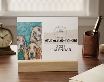 2027 Watercolor Animal Desk Calendar, Quirky Original Art, Small 3.5x5 Planner (Black Stand)