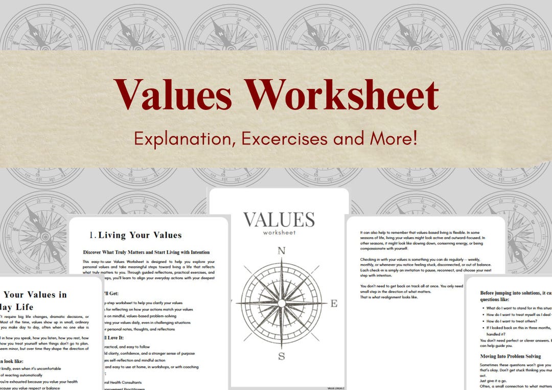 Values Worksheet: Self-reflection, Wellbeing Guide - Etsy