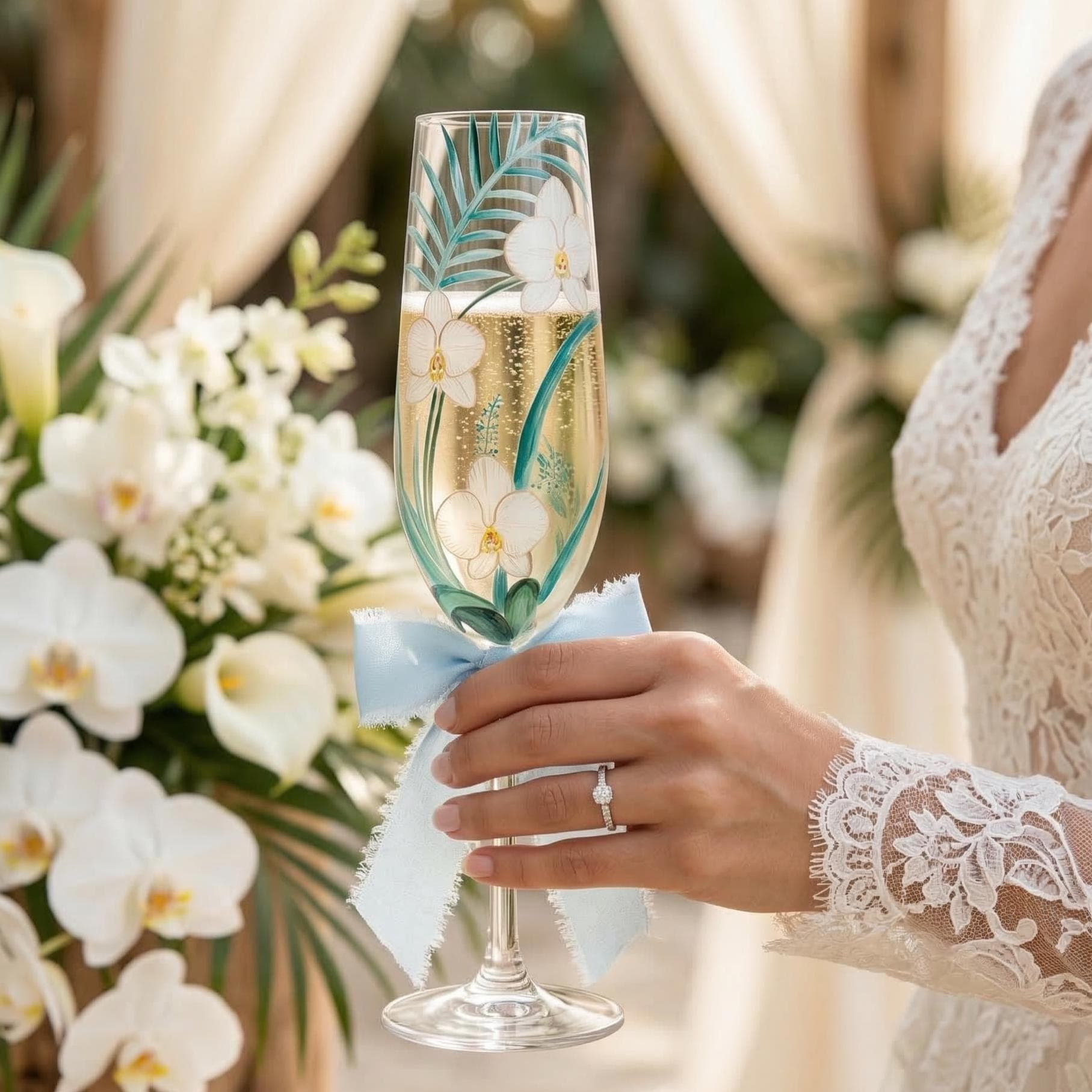 sachin and babi light blue dress Wedding Champagne Tower Ideas: How to Make a Showstopping Display main image 1