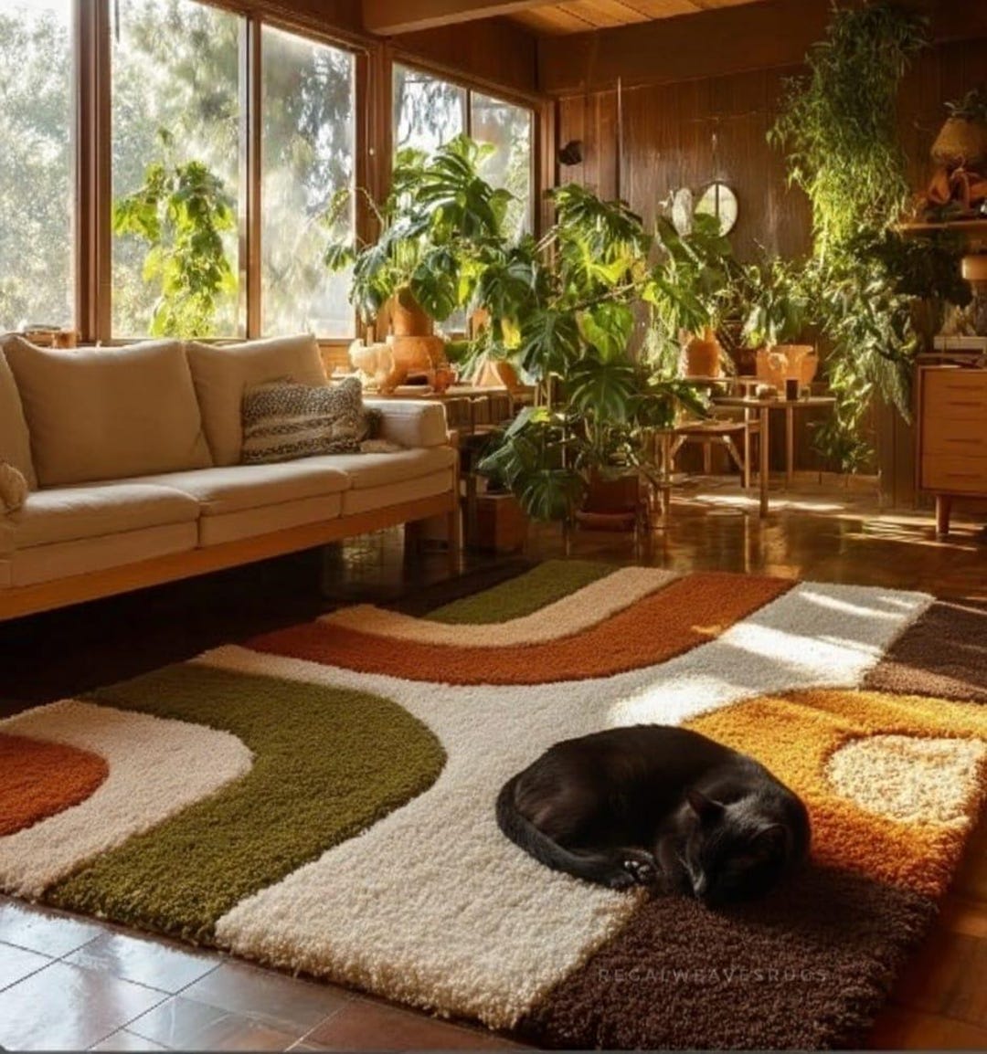 Mid-century Modern Shag Rug | 70s Retro Geometric Area Carpet - Etsy