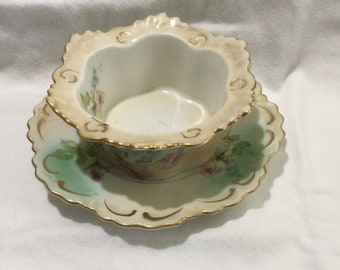 Vintage Gold trimmed Bone China Custard Cup and Saucer MZ Austria