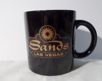 Vintage 1980's Sands Las Vegas Casino Promotion Coffee Mug - black with gold color lettering