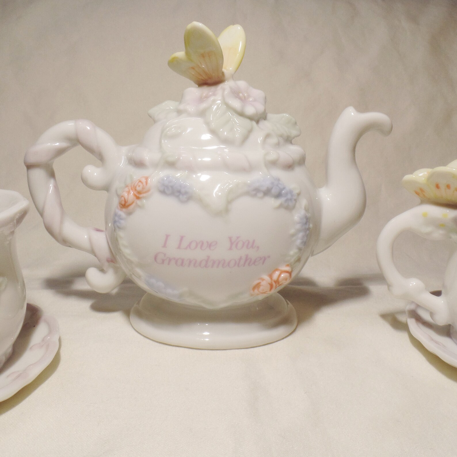 Vintage 1993 Enesco Miniature Teapot and Cups I Love Etsy UK