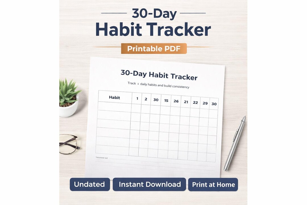 30-day Habit Tracker Printable | Minimalist Daily Planner (digital ...