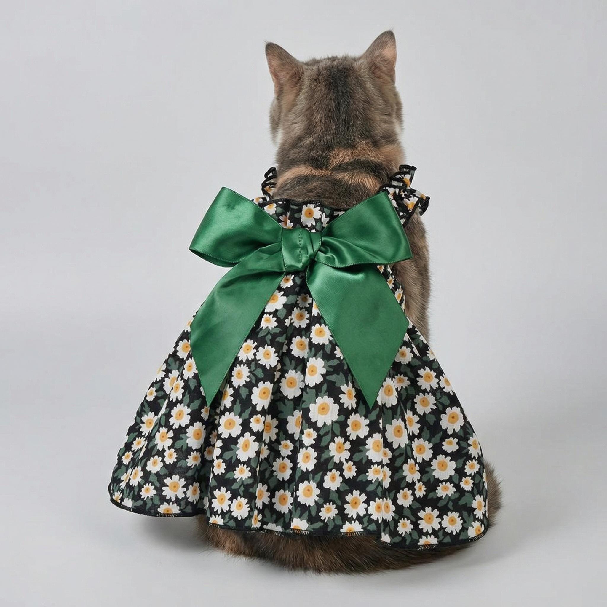 green cat dress Toddler/Kid Girl Cats Design Green Long Sleeve Dress 3-4T