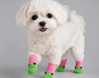 Set di calzini antiscivolo per cani / Protezioni per zampe di piccoli animali domestici / Calzini caldi e aderenti per gatti / Trazione per pavimenti in legno interni / Accessori per animali domestici con design a rana