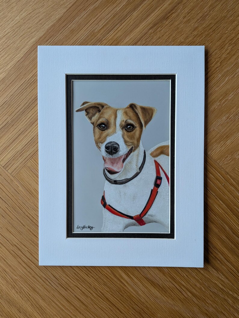 Custom Hand-Drawn Pet Portrait, Coloured Pencil Dog or Cat (A4, A5 or A6) Mini Portrait (A6)