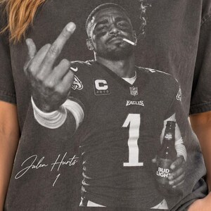 Comfort Colors Jalen Hurts No 1 Middle Finger Shirt, Funny Philadelphia Football Meme Graphic Tee, Vintage Game Day Fan Gift