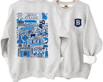 Custom University Hand Sketched Sweatshirt, Vintage Berry College Shirt, Personalized College Alumni Gift Hoodie