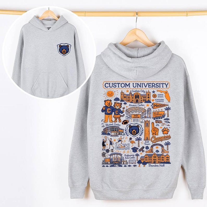 Custom University Hand Sketched Sweatshirt, College Merch Shirt, College Sweatshirt Custom, School Spirit Shirt, Back To School Shirt image 3