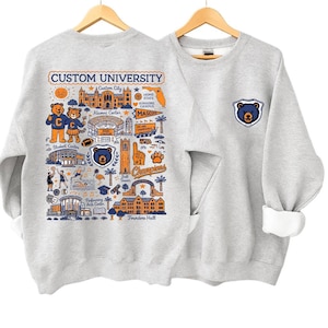 Custom University Hand Sketched Sweatshirt, College Merch Shirt, College Sweatshirt Custom, School Spirit Shirt, Back To School Shirt