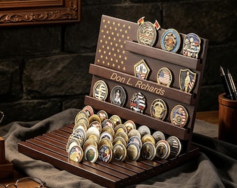 Supporto personalizzato in legno per monete commemorative per veterani militari, porta monete personalizzato con bandiera americana, scaffale da collezione, regalo per veterani.