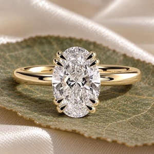 2ct Oval Cut Moissanite Engagement Ring, Oval Diamond Ring, 14k Gold Hidden Halo Ring, Lab Grown Diamond Ring, Solitaire Ring for Women