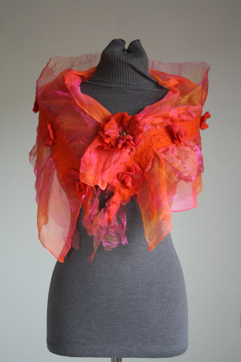 Handmade Silk & Nuno Felt Wrap Flame Lily Elegant Etsy