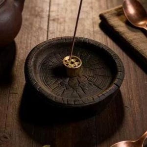 Base del horno, bandeja de madera de alcanfor carbonizada avanzada, varita de incienso invertida, soporte para incienso, quemador de incienso, taza maestra, almohadilla para taza de té