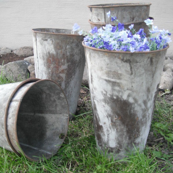 RESERVED - Shabby chic  metal sap buckets, Vintage antique farm rustic flowers, beer bucket, wedding