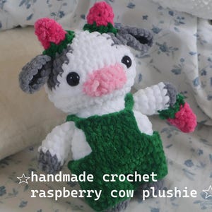 Raspberry Cow Plushie | Handmade Crochet Cow | Cute plushie Animal Gift