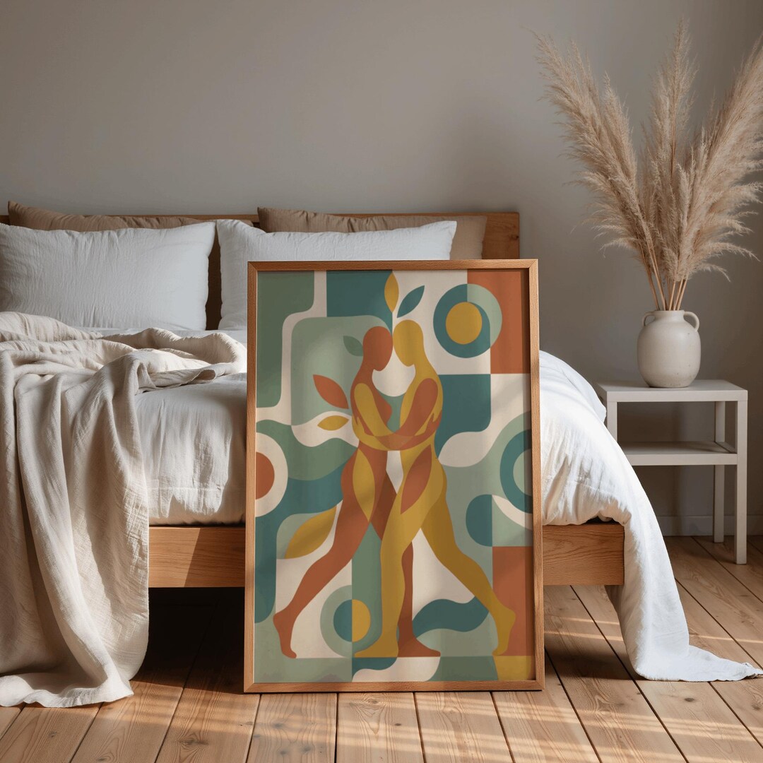 Abstract Couple Hug Art Print | Warm Embrace Poster | Mid Century ...