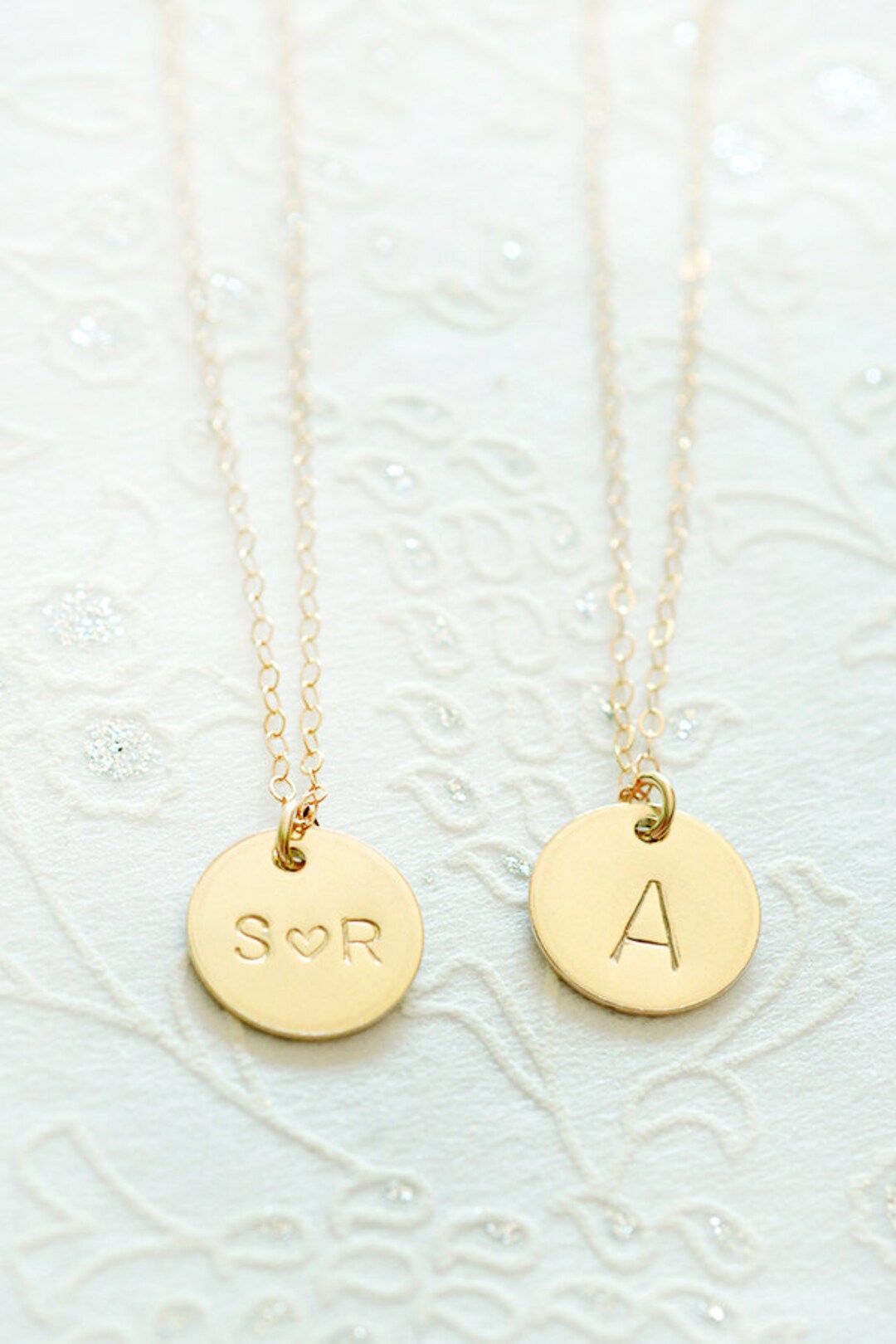 Charm Gold Initial Necklace Custom Hand Stamped Jewelry - Etsy