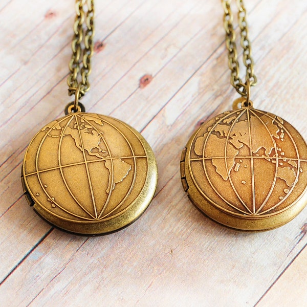 Globe Locket World Locket Jewelry Antique Locket Necklace Gift Jewelry Travel Graduation Gift Atlas Map Charm Hemisphere