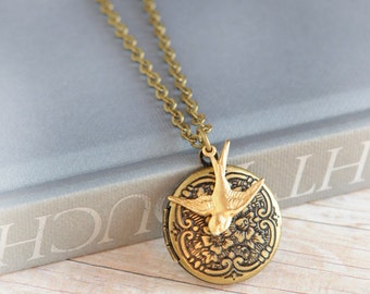 Hunger Games Woodland Jewelry Inspired Bird Locket Antique Locket Jewelry Limonbijoux